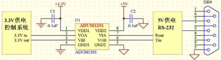 采用ADUM1201实现3.3V控制系统与5V供电的RS-232收发器的隔离通信