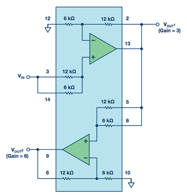 连接精密增益模块以提供3和6的电压增益