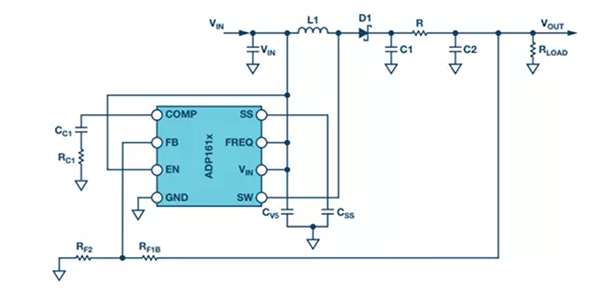 在输出端添加RC滤波器的ADP161x低输出电流升压转换器设计