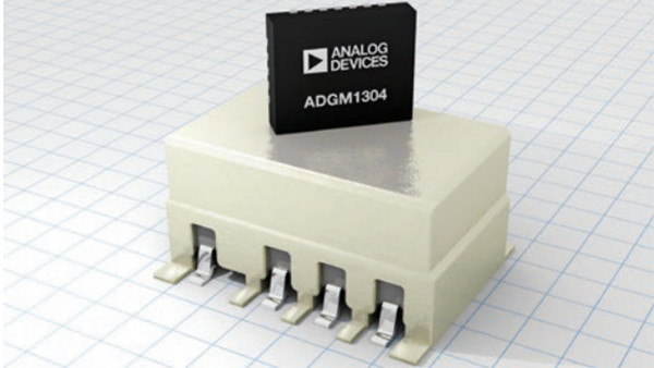 ADI引线框芯片级封装MEMS开关（四开关）与典型机电式RF继电器<br />
（四开关）的尺寸比较