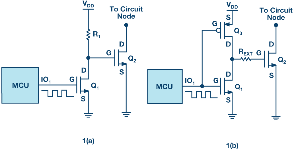 “图1.用反相逻辑驱动功率MOSFET。”